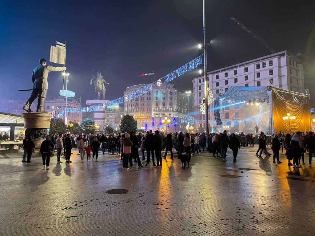 skopje newyear 2024 stage macedonia square