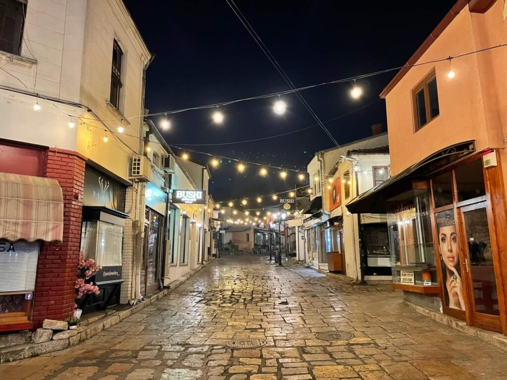 skopje old bazaar by night